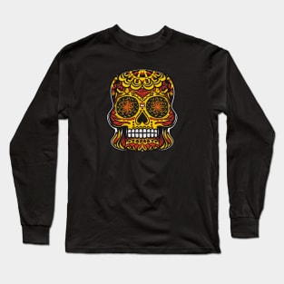 Colorful Red Sugar Skull Art with Yellow Makeup Long Sleeve T-Shirt